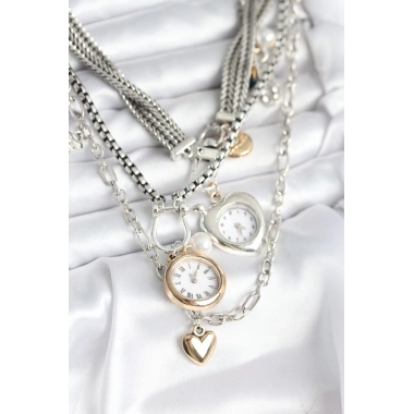 Otantik Gümüş Renk Kadın Kolye Kombini