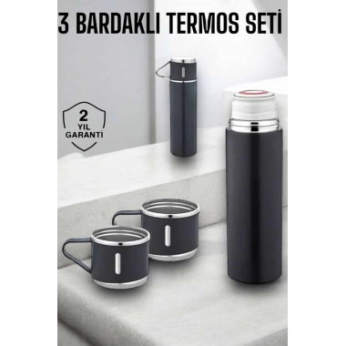 Paslanmaz Çelik 3’lü Termos Seti Vakumlu ve 8 Saat Isı Koruma