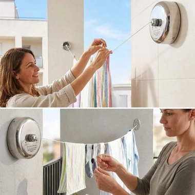 Paslanmaz Çelik Geri Çekilebilir Çamaşır İpi – Duvar Tipi Duvara Monte Banyo,Balkon,Bahçe Çamaşır Kurutma Askısı (5468)
