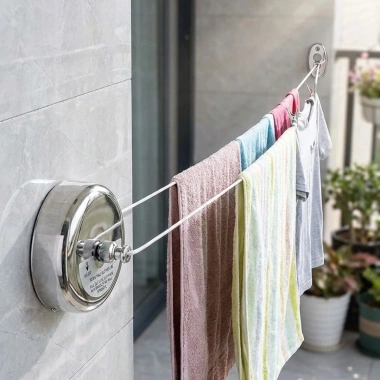 Paslanmaz Çelik Geri Çekilebilir Çamaşır İpi – Duvar Tipi Duvara Monte Banyo,Balkon,Bahçe Çamaşır Kurutma Askısı (5468)