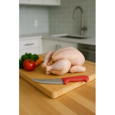 Paslanmaz Çelik Kasap Bıçağı Kırmızı Saplı Et ve Mutfak Bıçağı 27 cm
