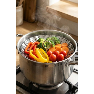 Paslanmaz Çelik Katlanabilir Buharda Pişirme Ve Haşlama Aparatı 27 cm