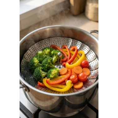 Paslanmaz Çelik Katlanabilir Buharda Pişirme Ve Haşlama Aparatı 27 cm