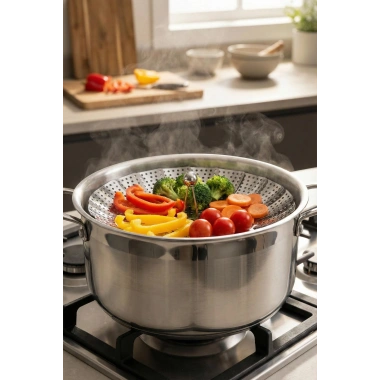 Paslanmaz Çelik Katlanabilir Buharda Pişirme Ve Haşlama Aparatı 27 cm