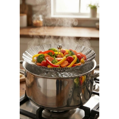 Paslanmaz Çelik Katlanabilir Buharda Pişirme Ve Haşlama Aparatı 27 cm