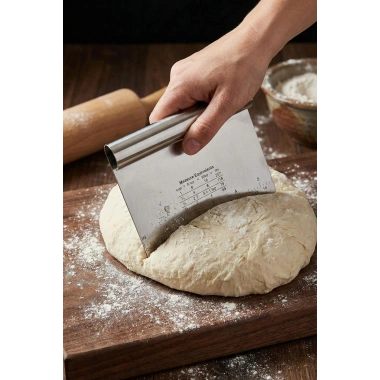 Paslanmaz Çelik Ölçü Rehberli Hamur Kesici & Hamur Şekillendirici Spatula (11x14 cm)