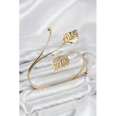Pazu Bileklik Gold Renk Pirinç Yaprak Model