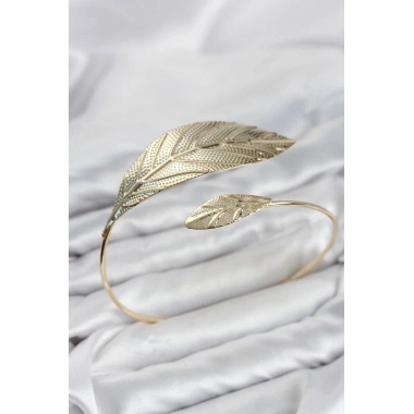 Pazu Bileklik Gold Renk Pirinç Yaprak Model