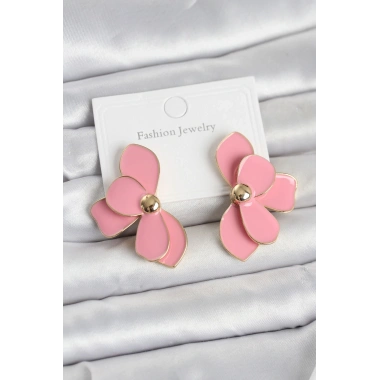 Pembe Mineli Lotus Model Pirinç Kadın Küpe