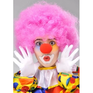 Pembe Renk Kıvırcık Afro Bonus Peruk Takma Saç Ve Kırmızı Burun Seti