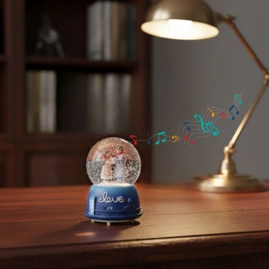 Pilli Işıklı Müzikli Kar Küresi–El Ele Sevgili Figürlü Eğlenceli Masaüstü Biblo, LED Aydınlatmalı Dekoratif Hediyelik Kar Küresi (5468)