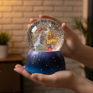 Pilli Işıklı Müzikli Kar Küresi–Valizli Sevgili Çift Figürlü Eğlenceli Masaüstü Biblo, LED Aydınlatmalı Dekoratif Hediyelik Kar Küresi (5468)