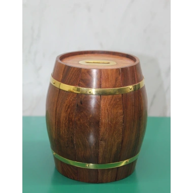 Pirinç Ahşap Fıçı Kumbara