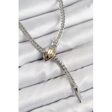 Pirinç Asansörlü Yılan Model Gümüş Renk Kadın Kolye