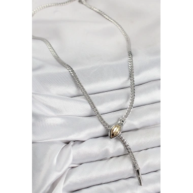 Pirinç Asansörlü Yılan Model Gümüş Renk Kadın Kolye