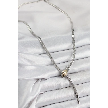 Pirinç Asansörlü Yılan Model Gümüş Renk Kadın Kolye