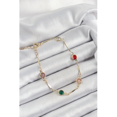 Pirinç Asorti Model Gold Renk Zirkon Taşlı Kadın Bileklik