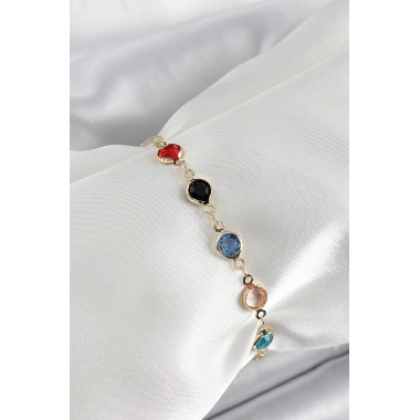 Pirinç Asorti Model Gold Renk Zirkon Taşlı Kadın Bileklik