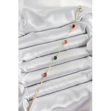 Pirinç Asorti Model Gold Renk Zirkon Taşlı Kadın Bileklik