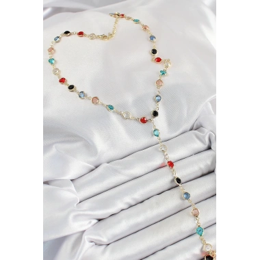 Pirinç Asorti Model Gold Renk Zirkon Taşlı Y Kolye