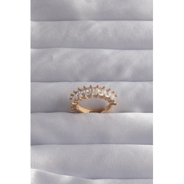 Pirinç Ayarlamalı Gold Renk Baget Taşlı Su Yolu Yüzük