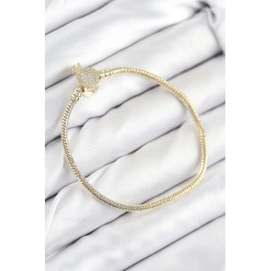 Pirinç Charm Zirkon Taşlı Taç Model Gold Renk Kadın Bileklik