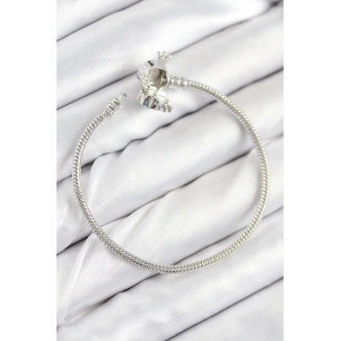 Pirinç Charm Zirkon Taşlı Taç Model Gümüş Renk Kadın Bileklik