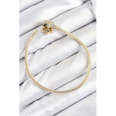 Pirinç Charm Zirkon Taşlı Yıldız Model Gold Renk Kadın Bileklik