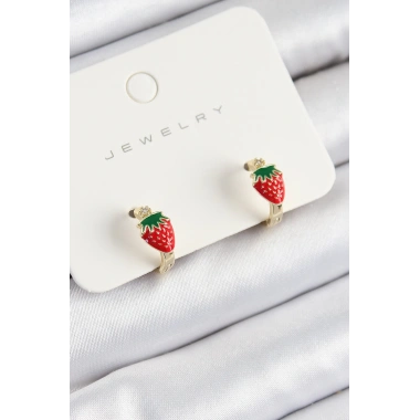 Pirinç Çilek Model Gold Renk Çocuk Küpe