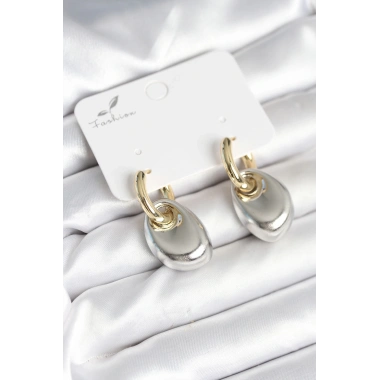 Pirinç Damla Model Gümüş Gold Renk Kadın Küpe