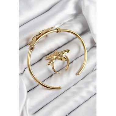 Pirinç Deniz Yıldızı Model Gold Renk Bileklik Yüzük Set