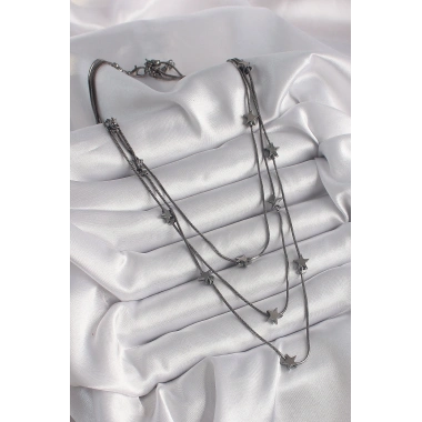 Pirinç Füme Renk 3Lü Yıldız Model Kadın Kolye