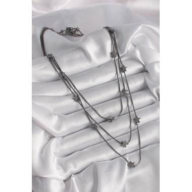 Pirinç Füme Renk 3Lü Yıldız Model Kadın Kolye