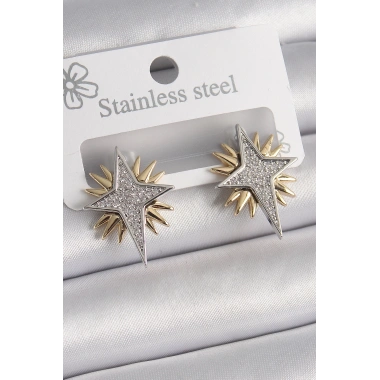 Pirinç Gold Gümüş Renk Zirkon Taşlı Kutup Yılıdız Model Kadın Küpe