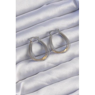 Pirinç Gold Gümüş Renkli Oval Çoklu Görünümlü Küpe