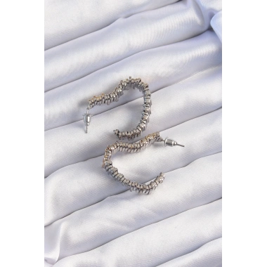 Pirinç Gold Gümüş Renkli Tırtıklı Kalp Küpe