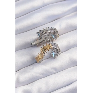 Pirinç Gold Gümüş Renkli Tırtıklı Kalp Küpe