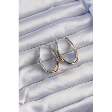 Pirinç Gold Gümüş Renkli Uzun Kıvrımlı Küpe