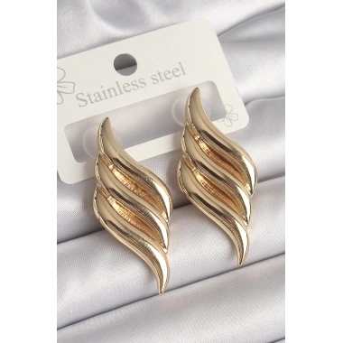Pirinç Gold Renk 3 Sıra Dalga Model Kadın Küpe