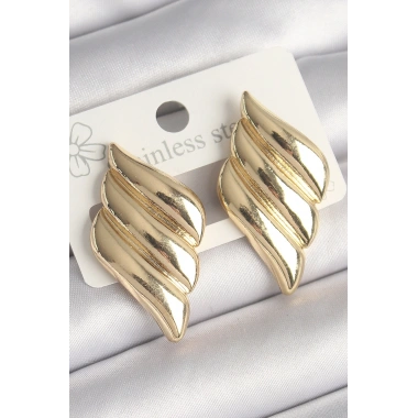 Pirinç Gold Renk 3 Sıralı Dalgalı Model Kadın Küpe