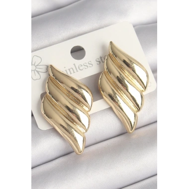 Pirinç Gold Renk 3 Sıralı Dalgalı Model Kadın Küpe
