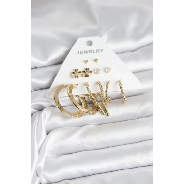 Pirinç Gold Renk 6 Çift Kadın Küpe Seti