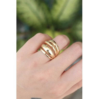 Pirinç Gold Renk Ayarlanabilir Tırtıklı Bombe Yüzük