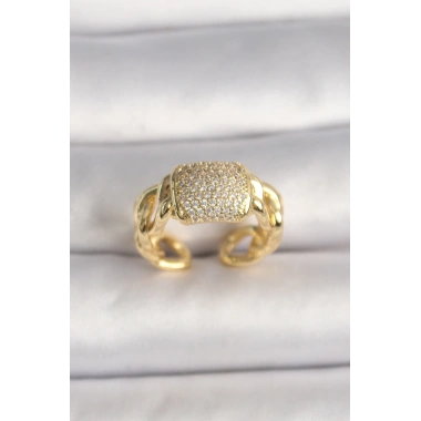 Pirinç Gold Renk Ayarlanabilir Zirkon Taşlı Kadın Yüzük