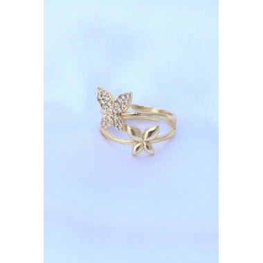 Pirinç Gold Renk Ayarlanabilir Zirkon Taşlı Kelebek Yüzük