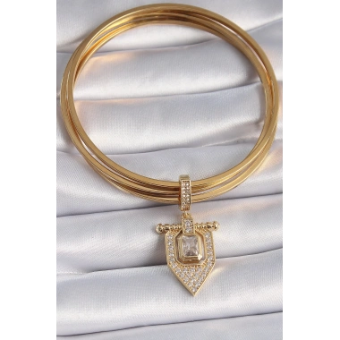 Pirinç Gold Renk Baget Zirkon Taşlı Ajda Charm