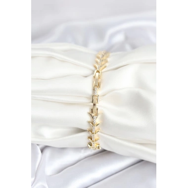 Pirinç Gold Renk Balık Sırtı Model Zirkon Taşlı Kadın Bileklik