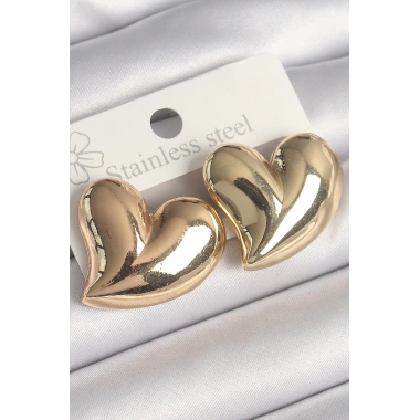 Pirinç Gold Renk Bomba Kalp Model Kadın Küpe