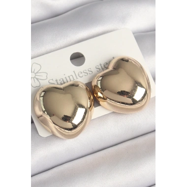 Pirinç Gold Renk Bombe Kalp Model Kadın Küpe