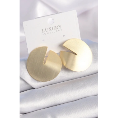 Pirinç Gold Renk Daire Plaka Model Kadın Küpe